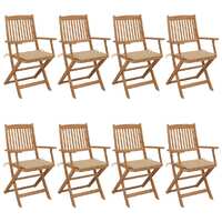 vidaXL Folding Garden Chairs 8 pcs with Cushions Solid Acacia Wood