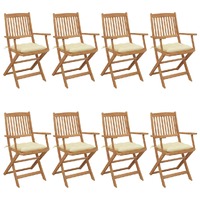  Folding Garden Chairs 8 pcs with Cushions Solid Acacia Wood