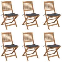  Folding Garden Chairs 6 pcs with Cushions Solid Acacia Wood