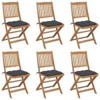  Folding Garden Chairs 6 pcs with Cushions Solid Acacia Wood
