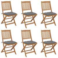  Folding Garden Chairs 6 pcs with Cushions Solid Acacia Wood