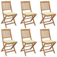  Folding Garden Chairs 6 pcs with Cushions Solid Acacia Wood