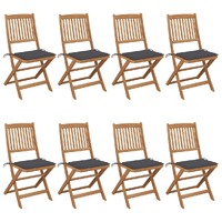  Folding Garden Chairs 8 pcs with Cushions Solid Acacia Wood