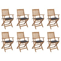  Folding Outdoor Chairs with Cushions 8 pcs Solid Wood Acacia