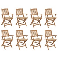  Folding Outdoor Chairs with Cushions 8 pcs Solid Wood Acacia