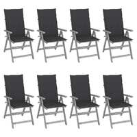  Garden Reclining Chairs with Cushions 8 pcs Grey Solid Wood Acacia