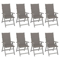  Garden Reclining Chairs with Cushions 8 pcs Grey Solid Wood Acacia