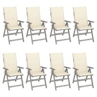  Garden Reclining Chairs with Cushions 8 pcs Grey Solid Wood Acacia