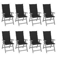  Garden Reclining Chairs with Cushions 8 pcs Grey Solid Wood Acacia
