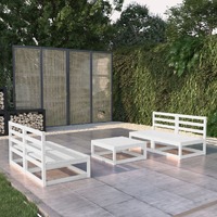  5 Piece Garden Lounge Set White Solid Pinewood