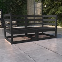  Garden 2-Seater Sofa Black Solid Wood Pine
