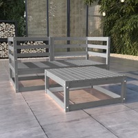  3 Piece Garden Lounge Set Grey Solid Pinewood