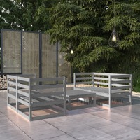  5 Piece Garden Lounge Set Grey Solid Pinewood