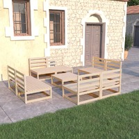  9 Piece Garden Lounge Set Solid Pinewood