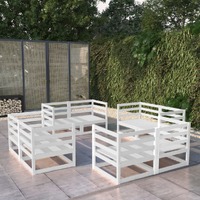  8 Piece Garden Lounge Set White Solid Pinewood
