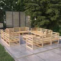  13 Piece Garden Lounge Set Solid Pinewood