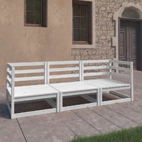  Garden 3-Seater Sofa White Solid Pinewood