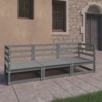  Garden 3-Seater Sofa Grey Solid Pinewood