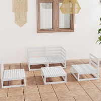  5 Piece Garden Lounge Set White Solid Pinewood