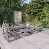  6 Piece Garden Lounge Set Grey Solid Pinewood