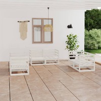  6 Piece Garden Lounge Set White Solid Pinewood
