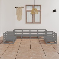  8 Piece Garden Lounge Set Grey Solid Pinewood