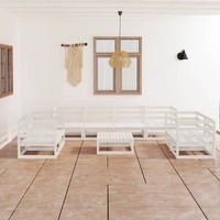  9 Piece Garden Lounge Set White Solid Pinewood
