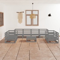  9 Piece Garden Lounge Set Grey Solid Pinewood