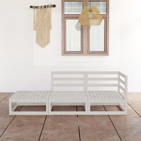  3 Piece Garden Lounge Set White Solid Wood Pine
