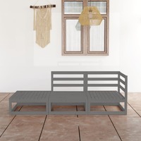  3 Piece Garden Lounge Set Grey Solid Wood Pine