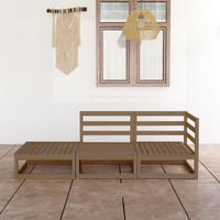  3 Piece Garden Lounge Set Honey Brown Solid Wood Pine