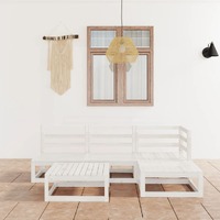  5 Piece Garden Lounge Set White Solid Pinewood
