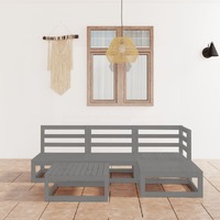  5 Piece Garden Lounge Set Grey Solid Pinewood