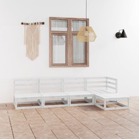  5 Piece Garden Lounge Set White Solid Pinewood