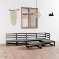  6 Piece Garden Lounge Set Grey Solid Pinewood