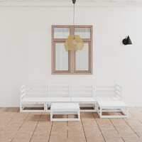  6 Piece Garden Lounge Set White Solid Pinewood
