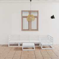  6 Piece Garden Lounge Set White Solid Pinewood