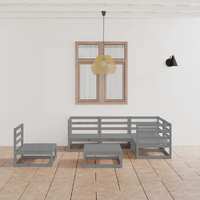  6 Piece Garden Lounge Set Grey Solid Pinewood