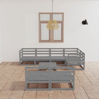  8 Piece Garden Lounge Set Grey Solid Pinewood