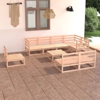  9 Piece Garden Lounge Set Solid Pinewood