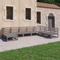  8 Piece Garden Lounge Set Grey Solid Pinewood