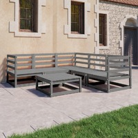  6 Piece Garden Lounge Set Grey Solid Pinewood
