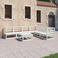  7 Piece Garden Lounge Set White Solid Pinewood