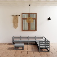  8 Piece Garden Lounge Set Grey Solid Pinewood