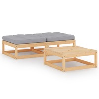  3 Piece Garden Lounge Set with Cushions Solid Pinewood