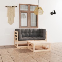  3 Piece Garden Lounge Set with Cushions Solid Pinewood