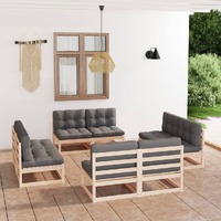  8 Piece Garden Lounge Set with Cushions Solid Pinewood