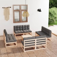  9 Piece Garden Lounge Set with Cushions Solid Pinewood