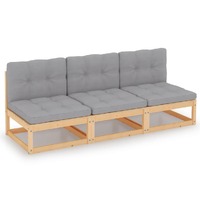  3-Seater Sofa with Cushions Solid Pinewood
