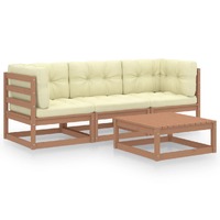 4 Piece Garden Lounge Set with Cushions Solid Pinewood